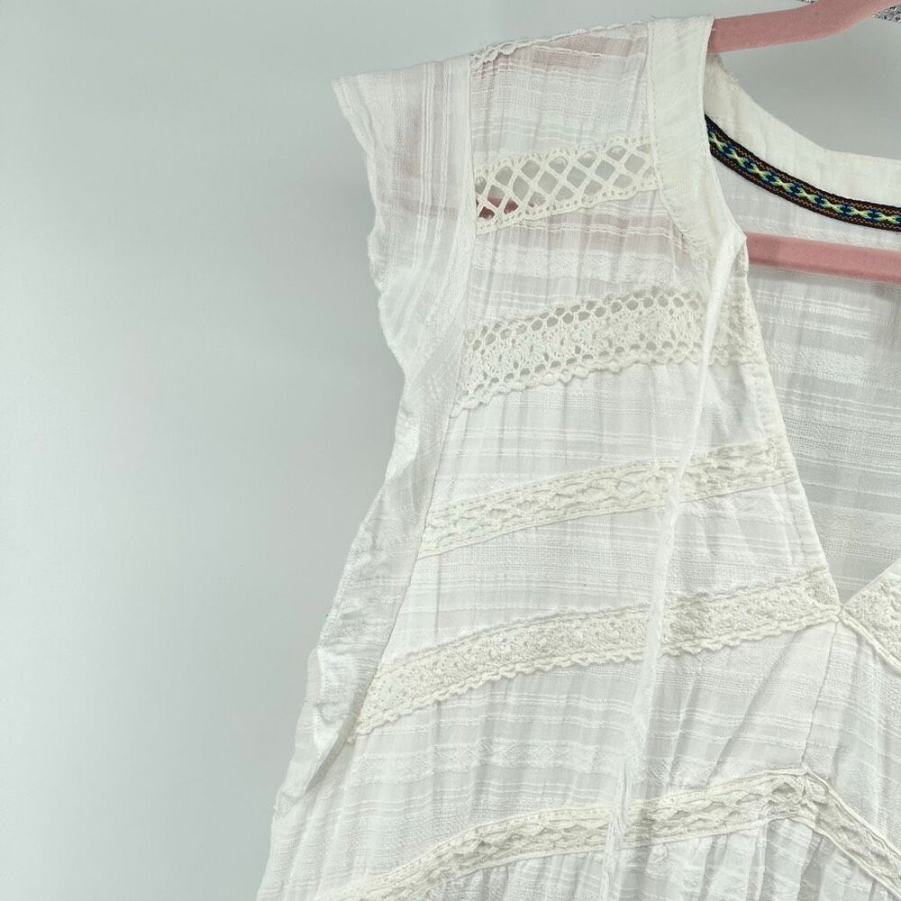 Knox Rose White Boho Lace Trim Tiered Short Dress Tassel Tie Size Large - Picture 7 of 14